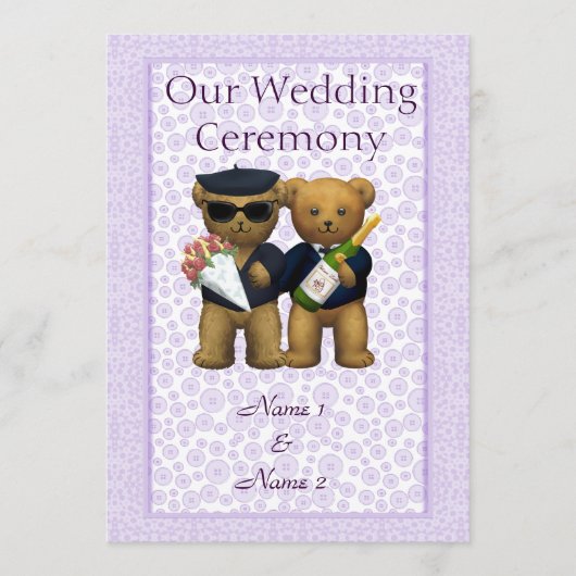 Gay Wedding Order of Service Teddy Bears-echtpaar Programmakaart (Voorkant)