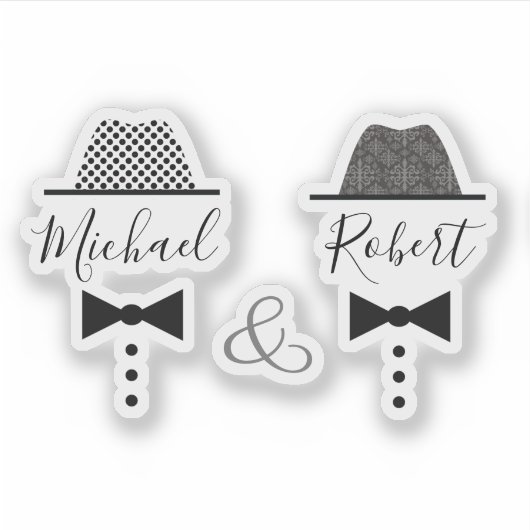 Gay Wedding Pet en Bow Stropdas Naam Sticker (Voorkant)