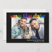 Gay Wedding Rainbow Foto Black Save the Date (Voorkant)