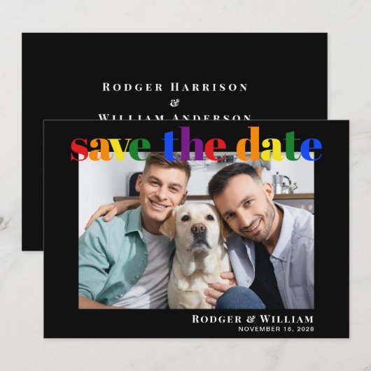 Gay Wedding Rainbow Foto Black Save the Date (Voorkant / Achterkant)