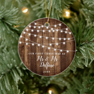 Gay Wedding Rustic Wood String Lights Keramisch Ornament