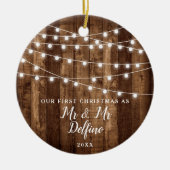 Gay Wedding Rustic Wood String Lights Keramisch Ornament (Voorkant)