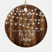Gay Wedding Rustic Wood String Lights Keramisch Ornament (Achterkant)