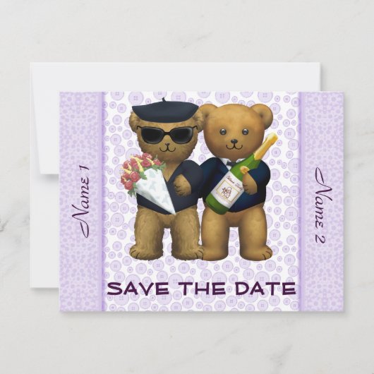 Gay Wedding - Save the Date - Teddy Bears lila (Voorkant)