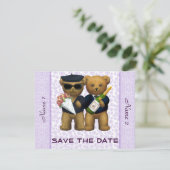 Gay Wedding - Save the Date - Teddy Bears lila (Staand voorkant)