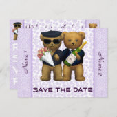 Gay Wedding - Save the Date - Teddy Bears lila (Voorkant / Achterkant)