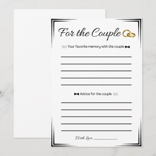 Gay Wedding Shower Game, Voor het paar Kaart (Voorkant / Achterkant)