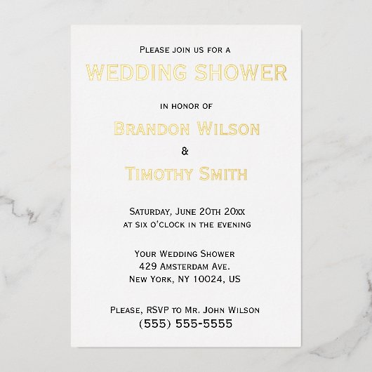 Gay Wedding Shower nodigt echt goud uit Folie Uitnodiging (Voorkant)