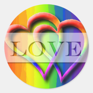 Gay Wedding Two Hearts Love Noteer RSVP Save Date Ronde Sticker