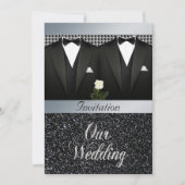 Gay Wedding Uitnodiging met Tuxedo en White Rose (Voorkant)