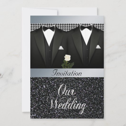 Gay Wedding Uitnodiging met Tuxedo en White Rose (Voorkant)