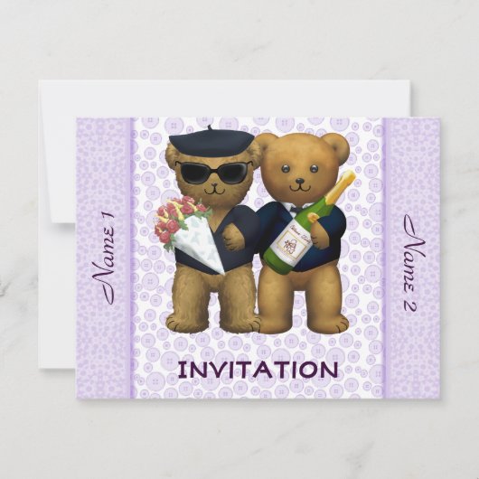 Gay Wedding - Uitnodiging - Teddy Bears lila (Voorkant)