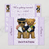 Gay Wedding - Uitnodiging - Teddy Bears lila (Voorkant / Achterkant)