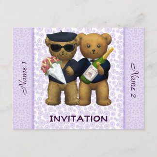 Gay Wedding - Uitnodiging - Teddy Bears lila