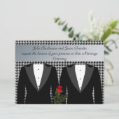 Gay Wedding Uitnodiging Tuxedos Red Rose (Staand voorkant)