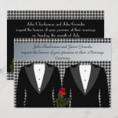 Gay Wedding Uitnodiging Tuxedos Red Rose (Voorkant / Achterkant)