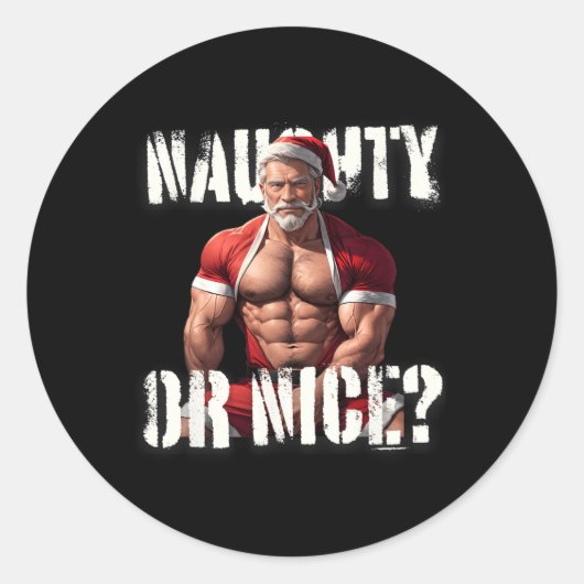 Gay Xmas Muscle Daddy Beer Mooie Santa Pride LGBTQ Ronde Sticker (Voorkant)