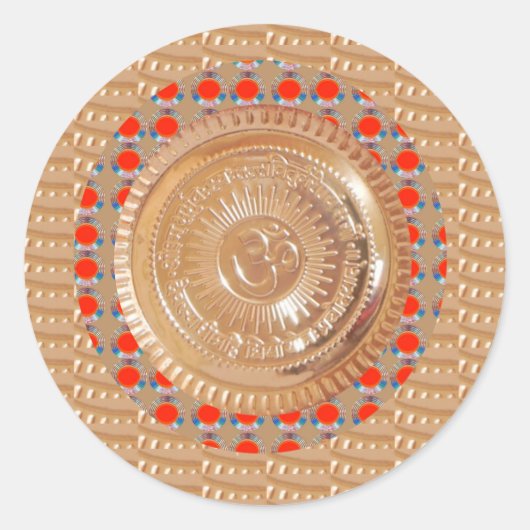 GAYATRI Mantra OmMantra Symbool reliëf GOUD Ronde Sticker (Voorkant)