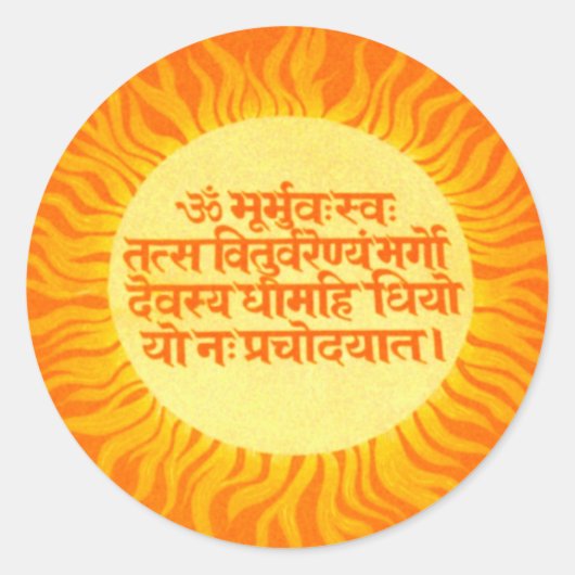 Gayatri Mantra Ronde Sticker (Voorkant)
