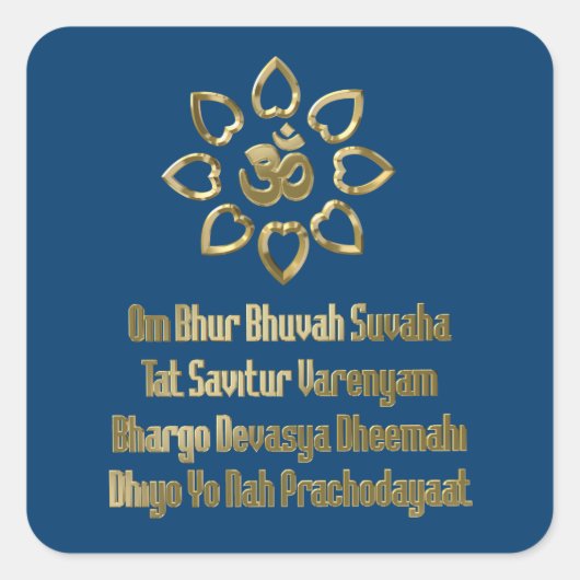 Gayatri mantra vierkante sticker (Voorkant)