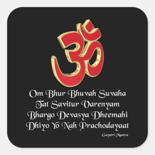Gayatri mantra vierkante sticker (Voorkant)