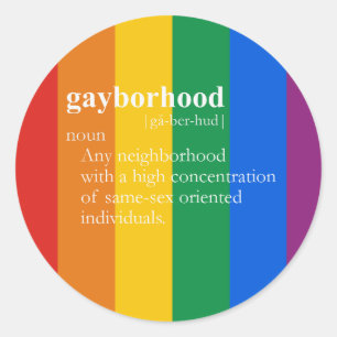 GAYBORHOOD T-SHIRT/Gay Slang T-shirt Ronde Sticker