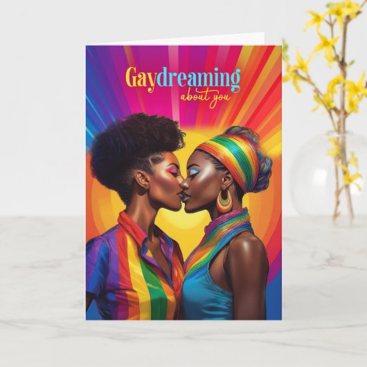 Gaydreaming Afro-Amerikaanse lesbische regenboogli Kaart (Gele Bloem)