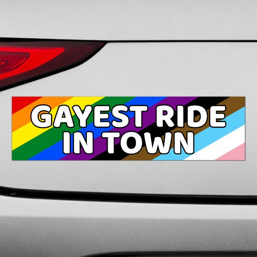 Gayest Ride In Stad LGBTQ Rainbow Stripes Pride Bumpersticker