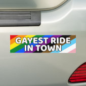 Gayest Ride In Stad LGBTQ Rainbow Stripes Pride Bumpersticker (Op auto)