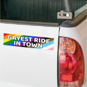 Gayest Ride In Stad LGBTQ Rainbow Stripes Pride Bumpersticker (Op Truck)