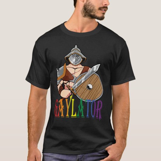 Gaylator Rainbow Warrior with Sword and Shield T-shirt (Voorkant)
