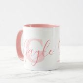 Gayle naam betekenis en monogram zacht roze tekst mok (Voorkant links)