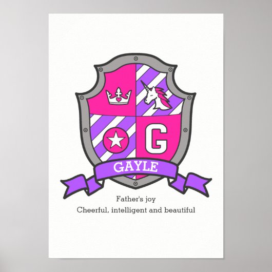 Gayle-naam betekent eenhoorn letter G crest poster (Voorkant)