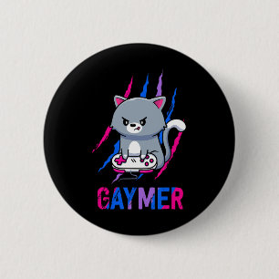 Gaymer Geek Pride LGBT Video Game Lovers Gift Cat Ronde Button 5,7 Cm