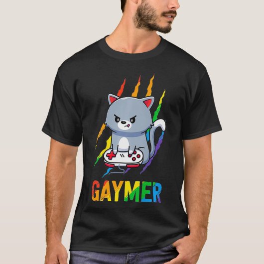 Gaymer LGBT Cat Pride Rainbow Video Game Lovers G T-shirt (Voorkant)