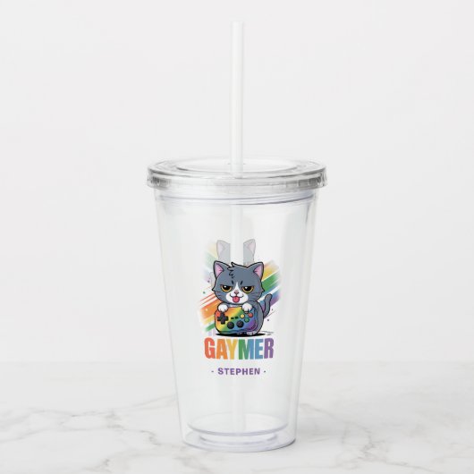 Gaymer - Rainbow Gaming Cat met Console | LGBTQ 2 Acryl Drinkbeker (Voorkant)