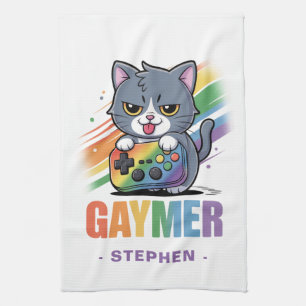 Gaymer - Rainbow Gaming Cat met Console   LGBTQ 2 Theedoek