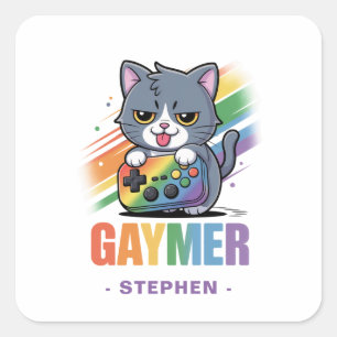 Gaymer - Rainbow Gaming Cat met Console LGBTQ 2 Vierkante Sticker