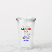 Gaymer - Rainbow Gaming Cat met Console | LGBTQ Acryl Drinkbeker (Achterkant)