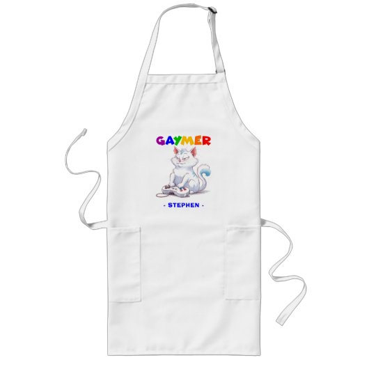 Gaymer - Rainbow Gaming Cat met Console | LGBTQ Lang Schort (Voorkant)