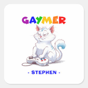 Gaymer - Rainbow Gaming Cat met Console LGBTQ Vierkante Sticker
