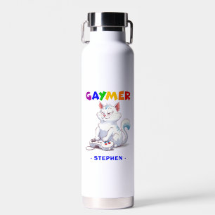 Gaymer - Rainbow Gaming Cat met Console LGBTQ Waterfles