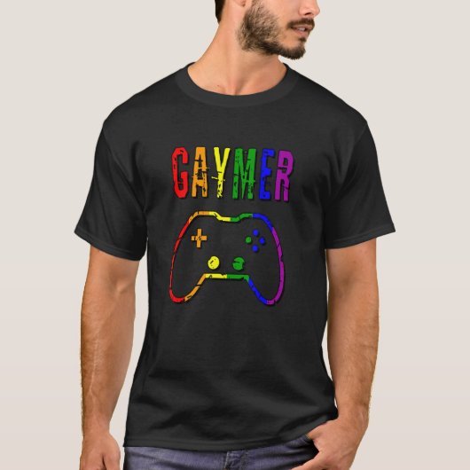 Gaymer Rainbow kleurige videospelcontroller T-shirt (Voorkant)