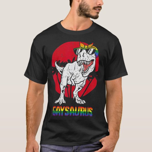 Gaysaurus Dinosaurus Lesbisch TRex LGBTQ Regenboog T-shirt (Voorkant)