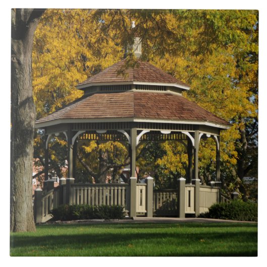 Gazebo in de herfst tegeltje (Voorkant)