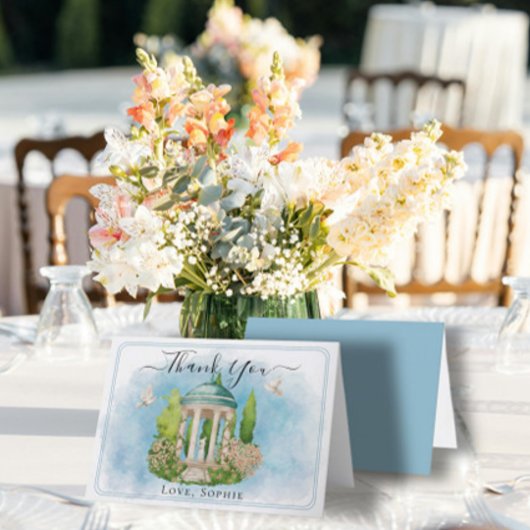 Gazebo standbeeld bloemen duiven bruiloft dank u k bedankkaart