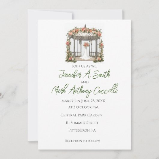 Gazebo Tuin bruiloft uitnodigingen met Rozen (Voorkant)