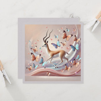 Gazelle and Butterflies Fantasy Art Kaart