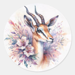 Gazelle Bloemige Waterverf Ronde Sticker