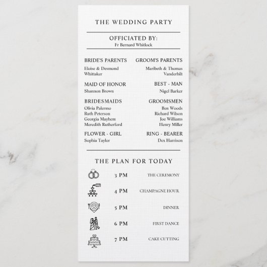 [GAZELLE] Elegante zwart-wit monochrome bruiloft Programmakaart (Achterkant)